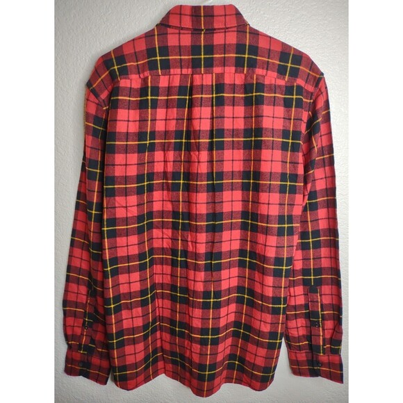 J Crew Flannel Shirt Men's Large Buffalo Plaid Red Black Long Sleeve Cotton - Picture 5 of 10